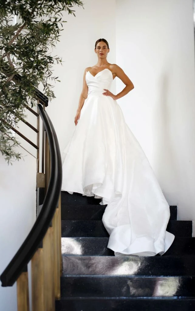 simple strapless ballgown wedding dress with train - 1557 by Martina Liana