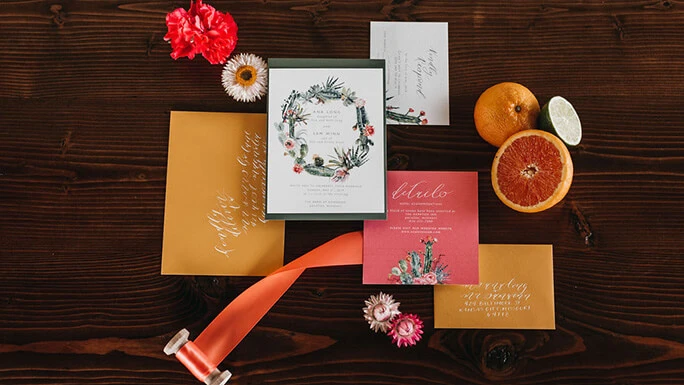 Orange and red boho invitations 