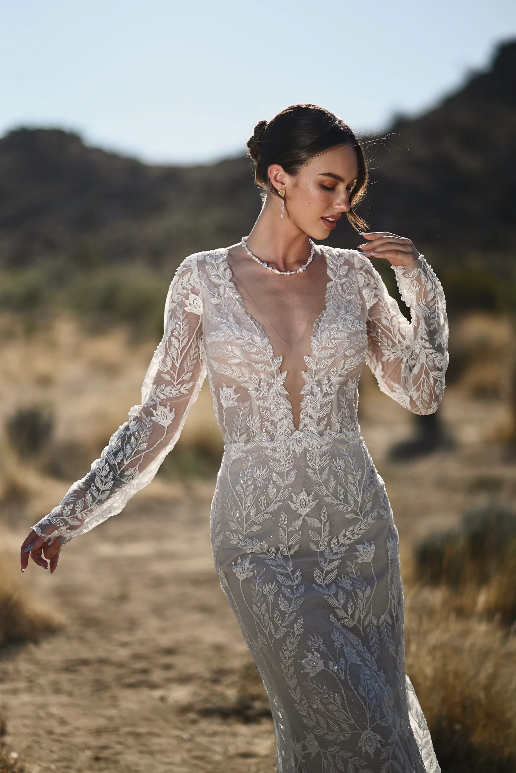 long sleeve lace sheath wedding dress - 1525 by Martina Liana