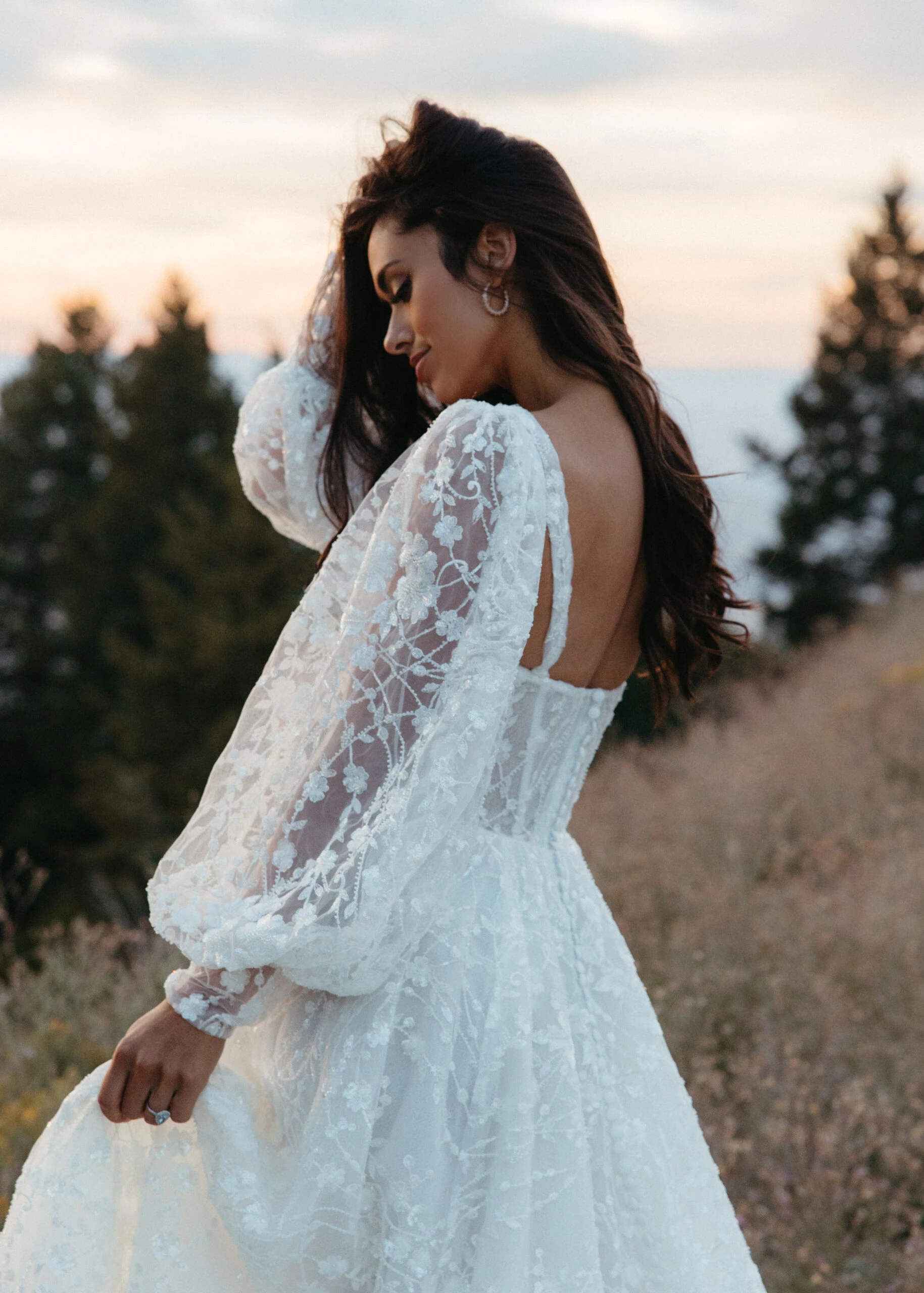 Bohemian Elegant Petal Plus Size Lace Long Sleeve Wedding Dress