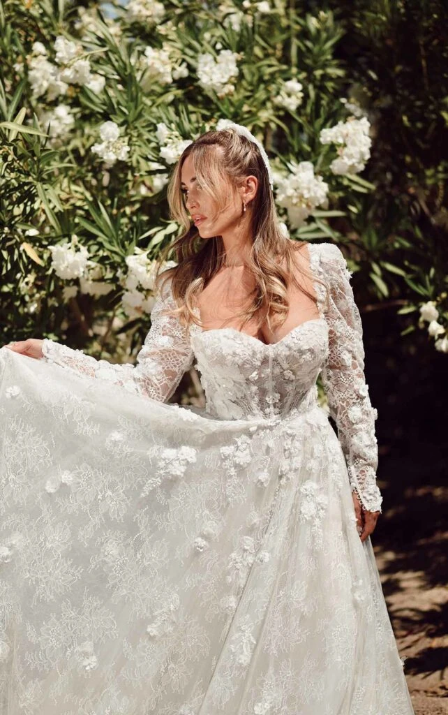 a-line wedding dress with long sleeves - 1455 by Martina Liana
