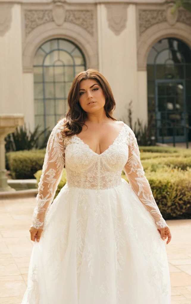 plus size sparkling long sleeve wedding dress - D3700+ by Essense of Australia