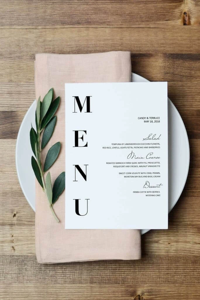 simple wedding menu