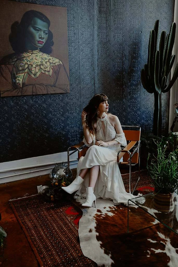 Kansas City bride wearing her June wedding dress from designer All Who Wander