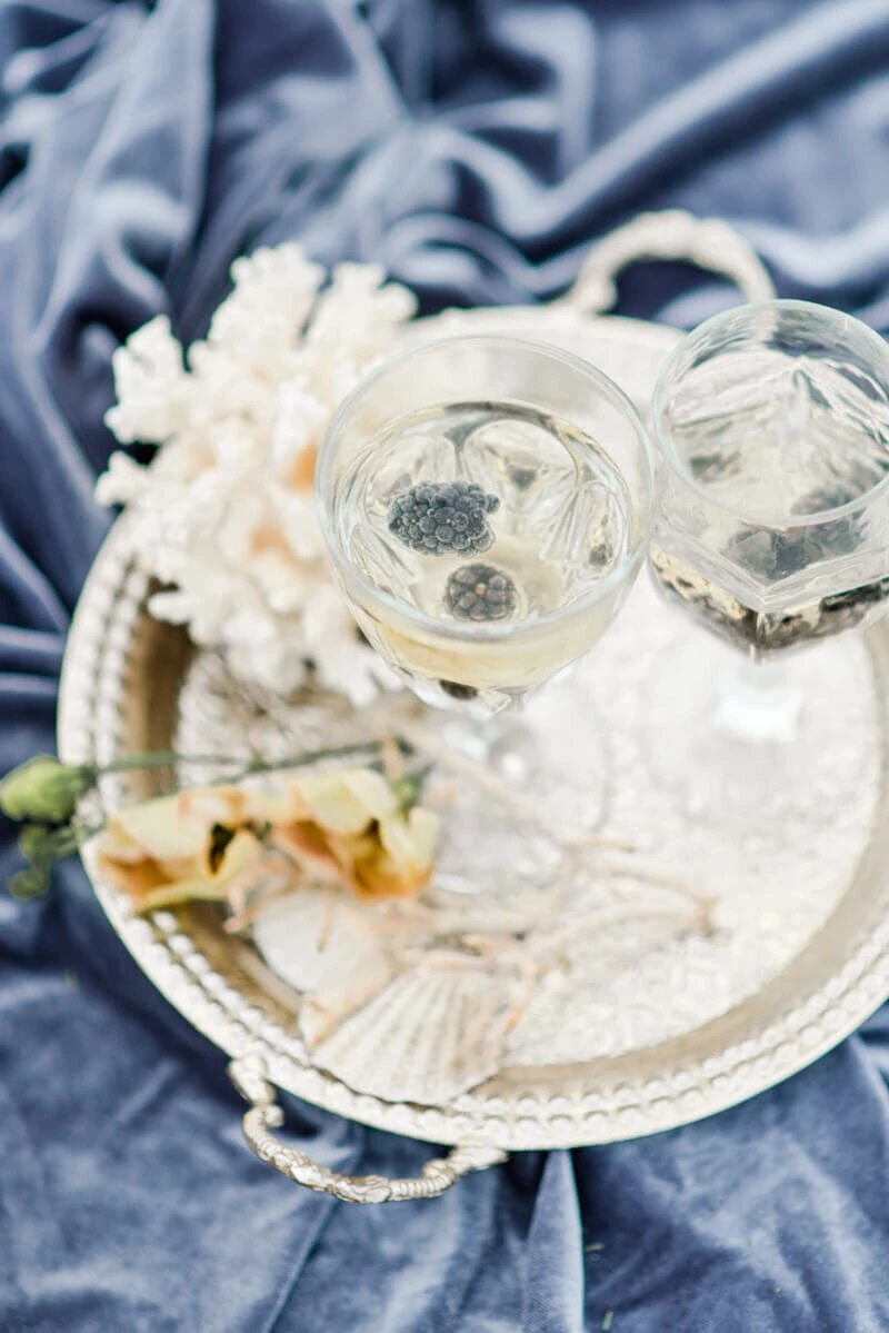 Trendy bride styled photo of wedding drinks