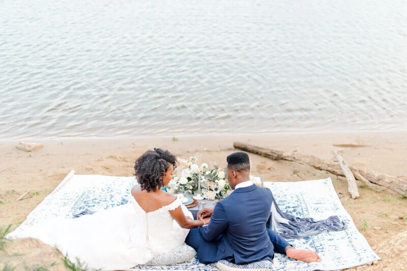 Trendy bride styled photo featuring groom and bride wearing essense of australia dress in style Style D2815