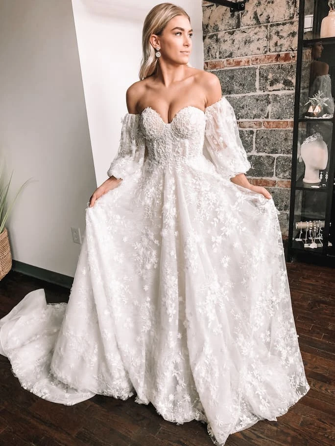 Martina Liana Luxe off the shoulder wedding dress with detachable sleeves