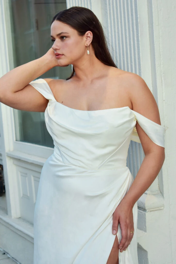 Off-the-Shoulder Satin Wedding Dress - D1453+ by Martina Liana