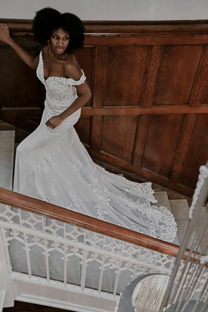 Off-the-Shoulder Lace Wedding Dress - D3247 by Essense of Australia