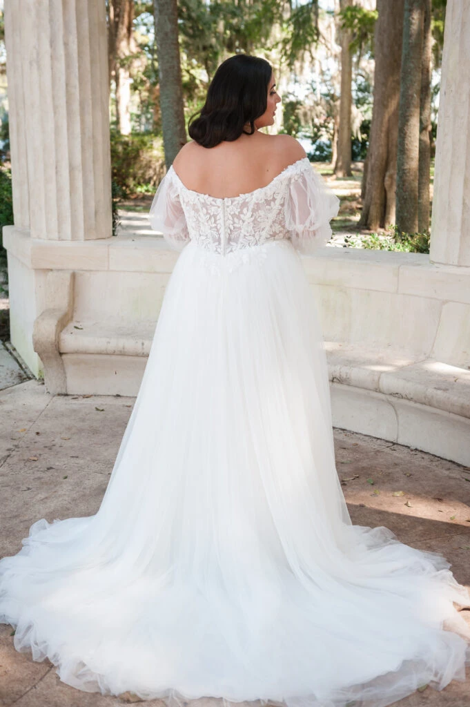 Plus-Size Off-the-Shoulder Lace Wedding Dress with Long Sleeves - 7573+ by Stella York