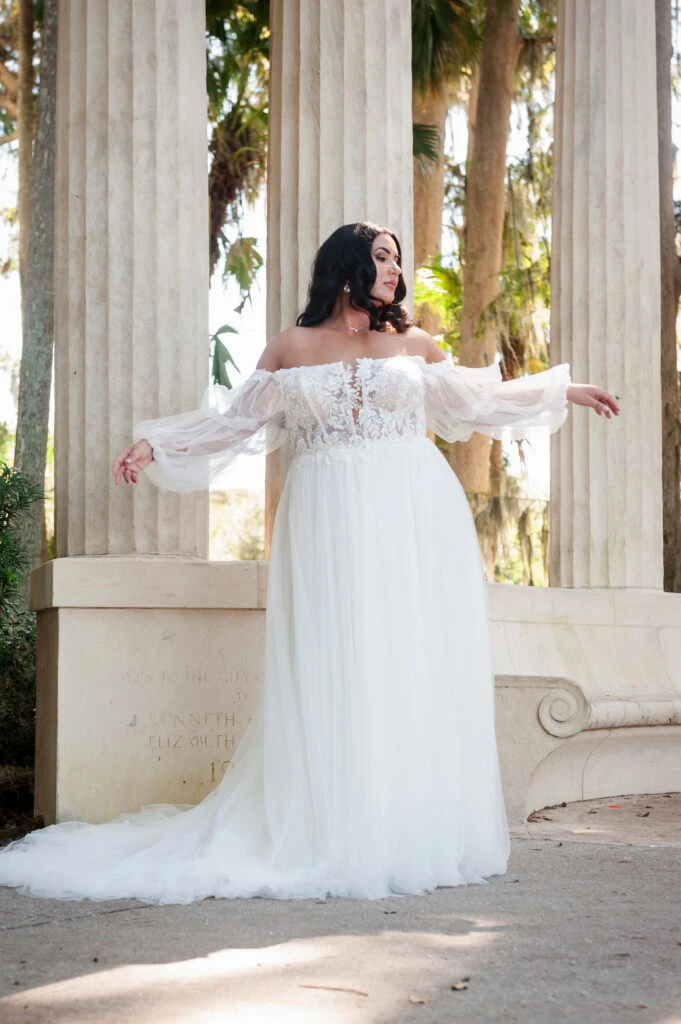 Plus-Size Off-the-Shoulder Lace Wedding Dress with Long Sleeves - 7573+ by Stella York