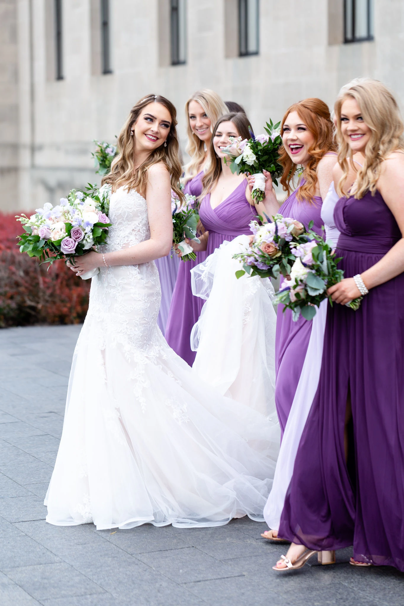 Purple mismatched bridesmaid dresses