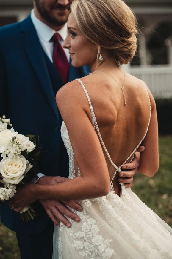 close up photo of back of martina liana dress in style 1137