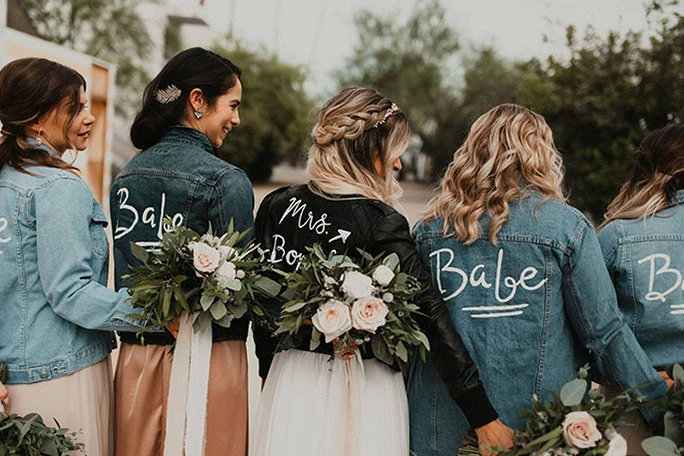 Bride and her I Do Crew with customized jackets