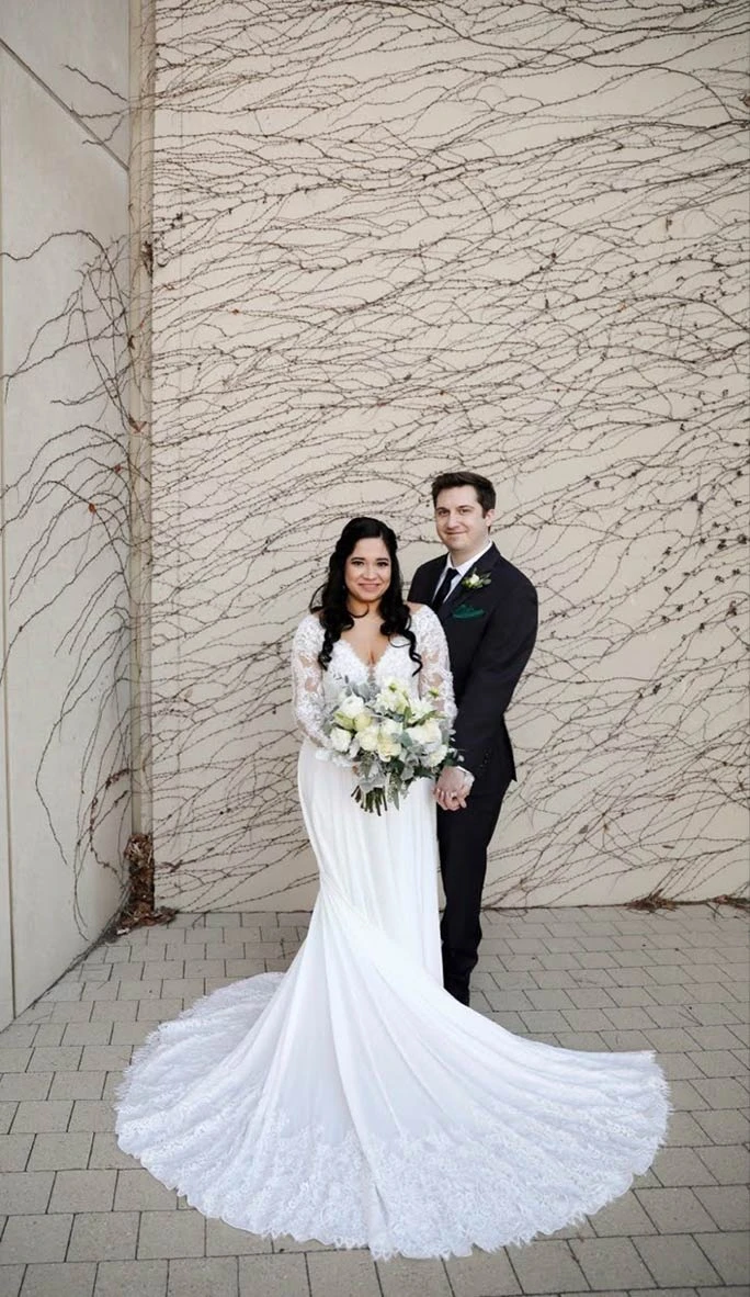 True bride Julia posing for wedding photos