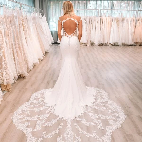 Open Back Wedding Dress with Lace Train