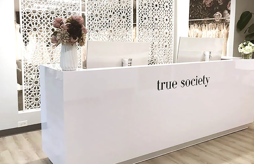 Front Desk section of our True Society by Belle Vogue Bridal Lenexa location