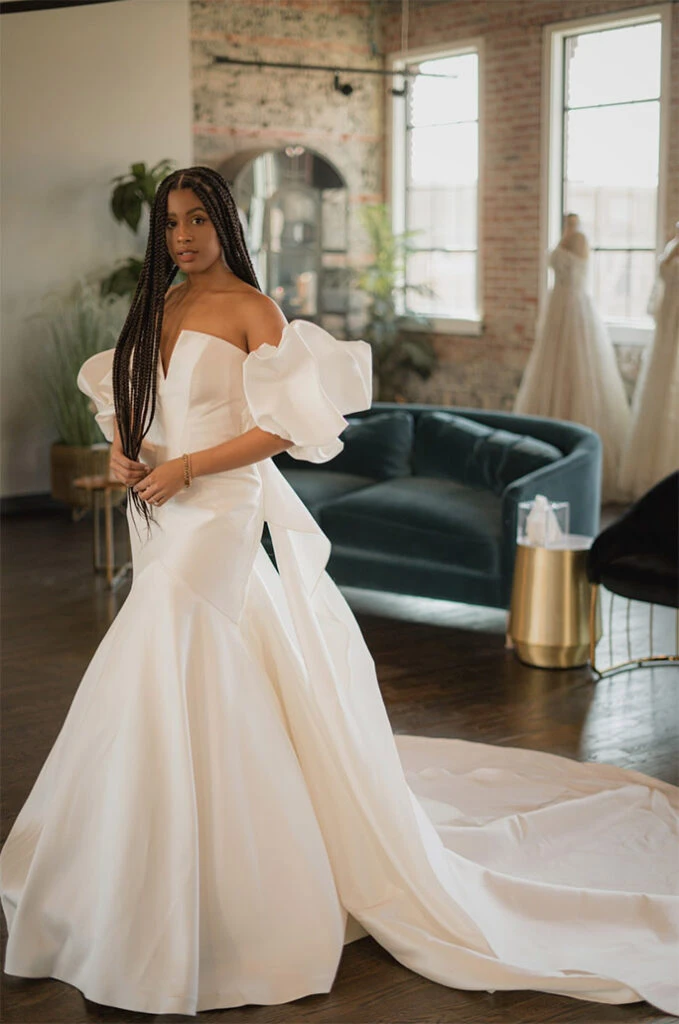 influencer brenna wearing mermaid wedding dress - style 1266 by martina liana