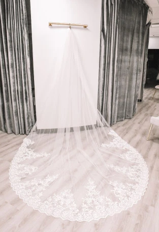 Cathedral style lace wedding veil.