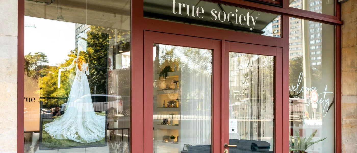 Front entrance view of our True Society bridal shop located in Berlin, Germany.