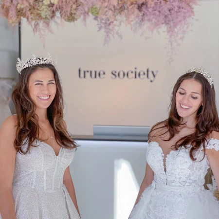 Our beautiful Berlin brides trying on dresses at True Society - Berlin