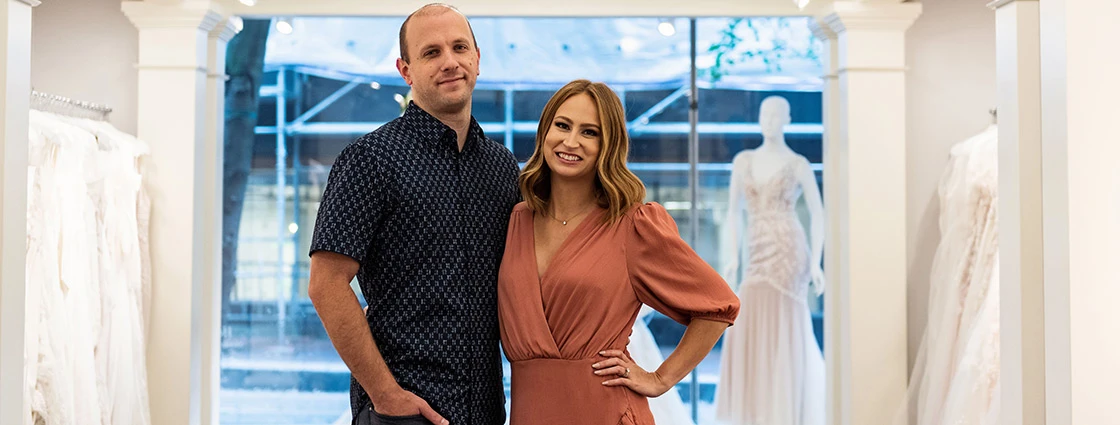 Matt and Amanda in bridal shop