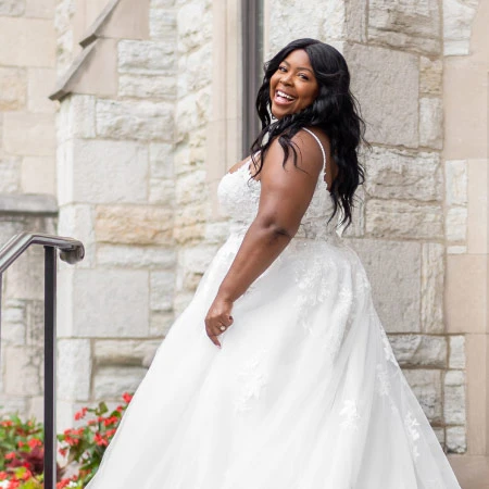 Plus-size wedding dresses can be found at True Society bridal stores.