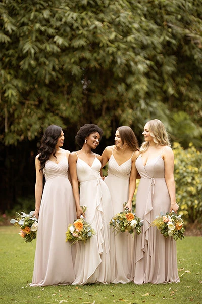 cream bridesmaid dresses - Styles 9494 and 9582 by Sorella Vita