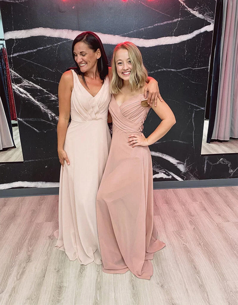 Bridesmaids trying on gowns by Sorella Vita. Style 9314.