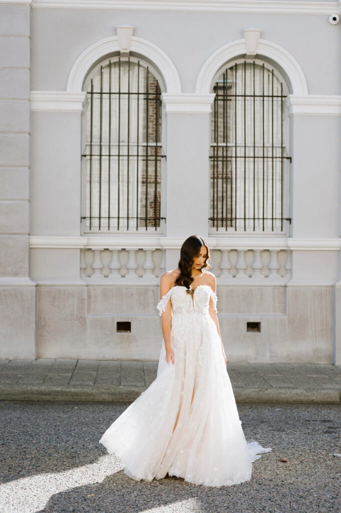 Dreamy Spaghetti Strap Lace Wedding Dress with Plunging Neckline