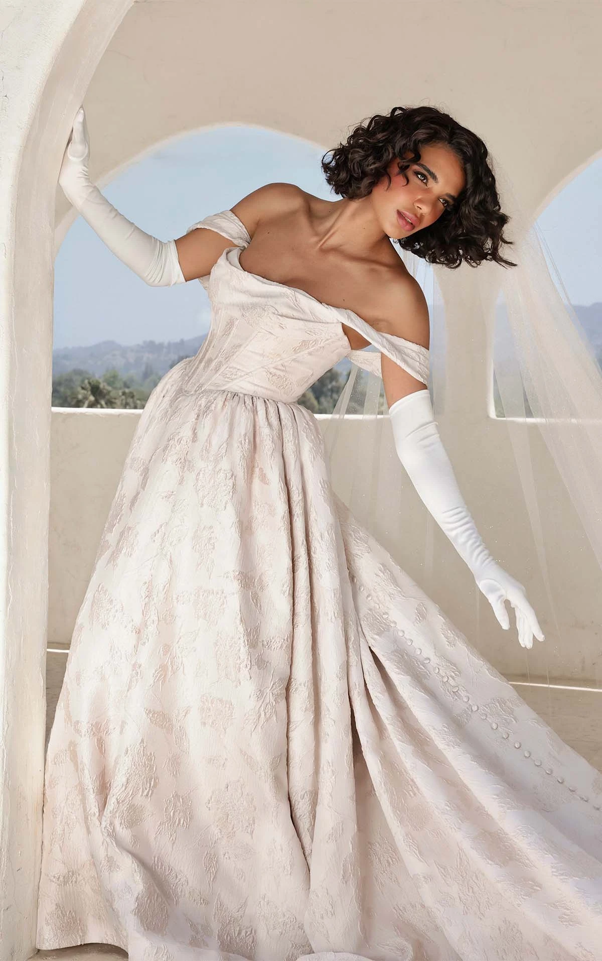 modern ballgown wedding dress with corset bodice and off the shoulder straps - 1823 by Martina Liana