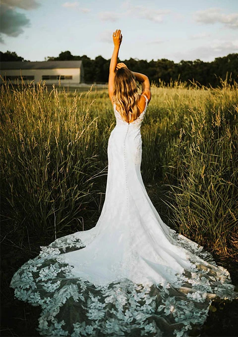 lace sheath wedding dress - Stella York 7457