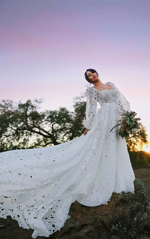 Lace Long Sleeved wedding dress - All Who Wander Adele dress