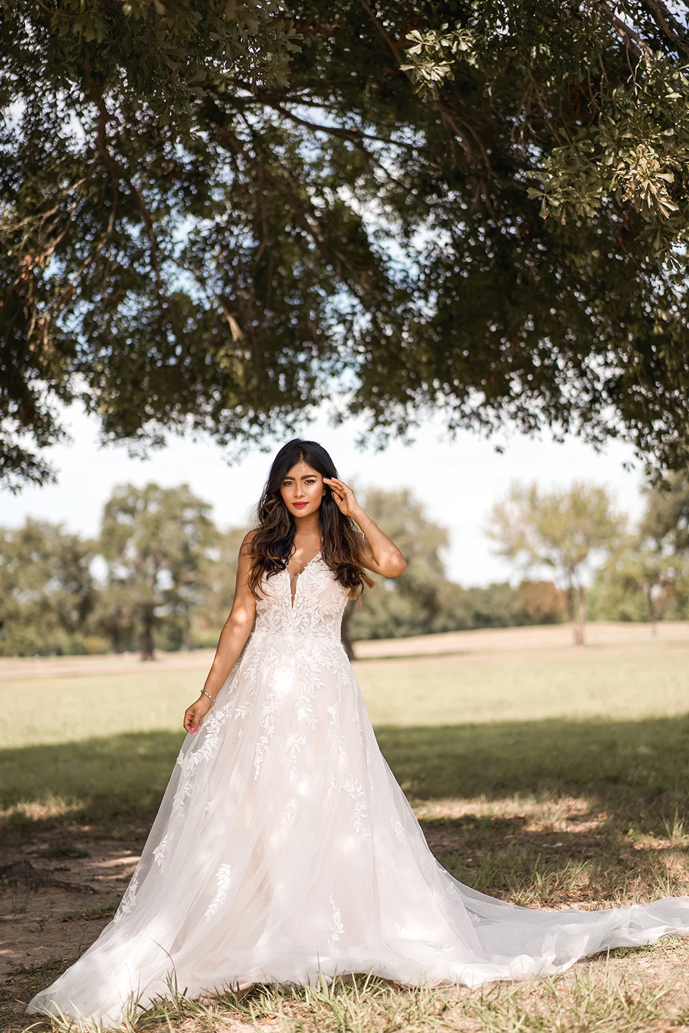 Shimmering A-line Wedding Dress with Floral Pattern and Voluminous Skirt -  Stella York Wedding Dresses