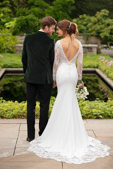 Lace backless mermaid gown - Essense of Australia D3029