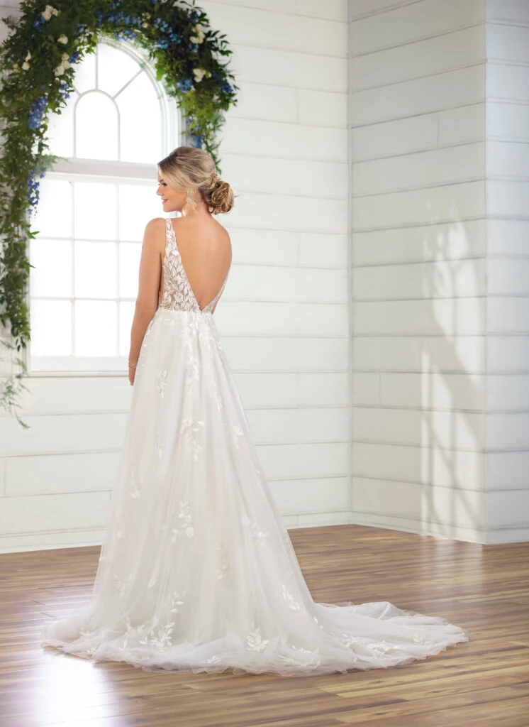 lace a-line wedding dress with v-back - D3023 by Essense of Australia