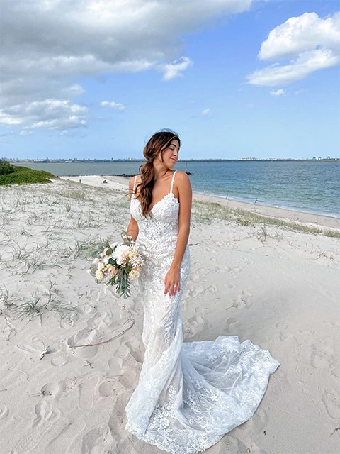 minimalist lace wedding gown - 7370 stella york