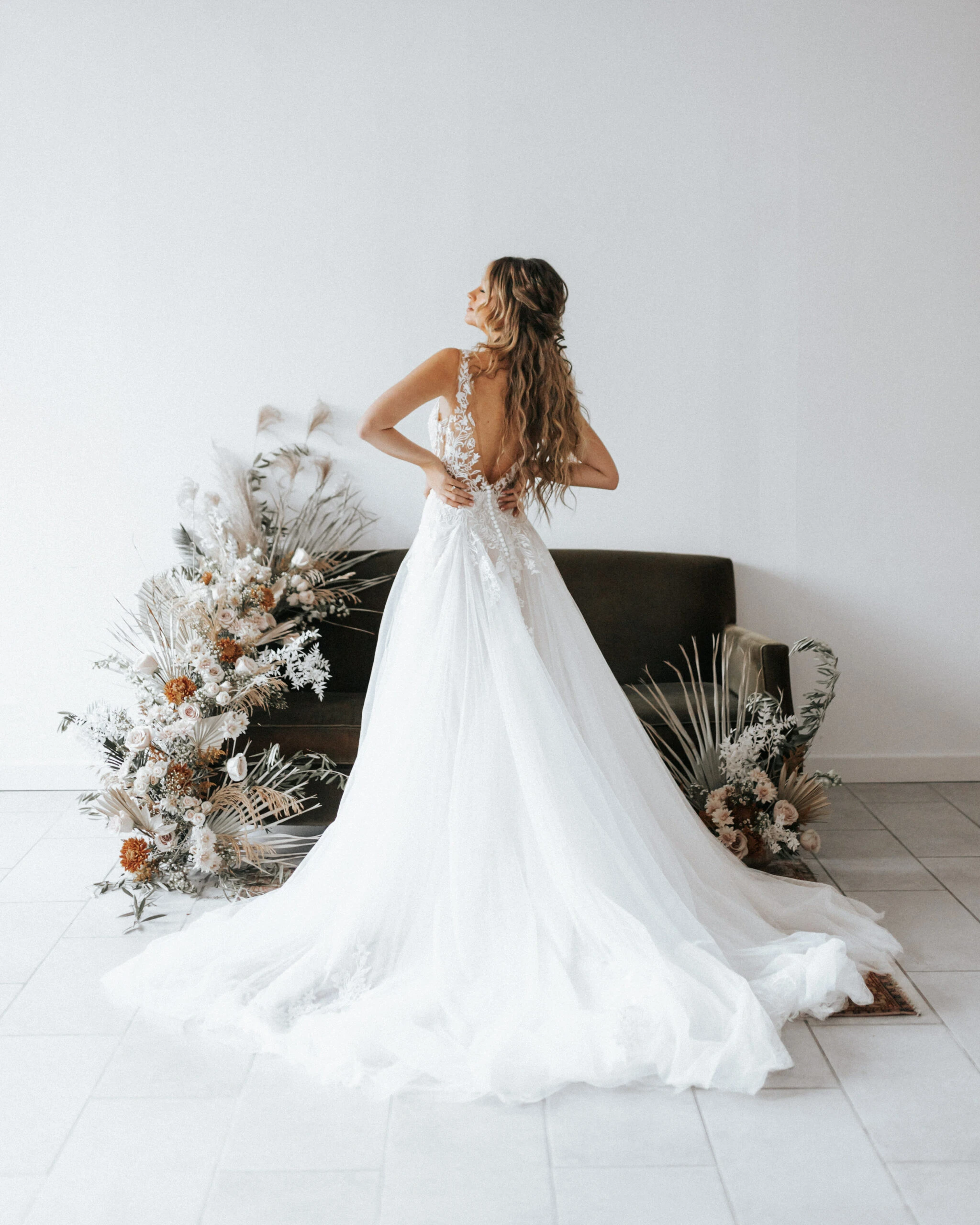 lace ballgown wedding dress with low back - corie by All Who Wander
