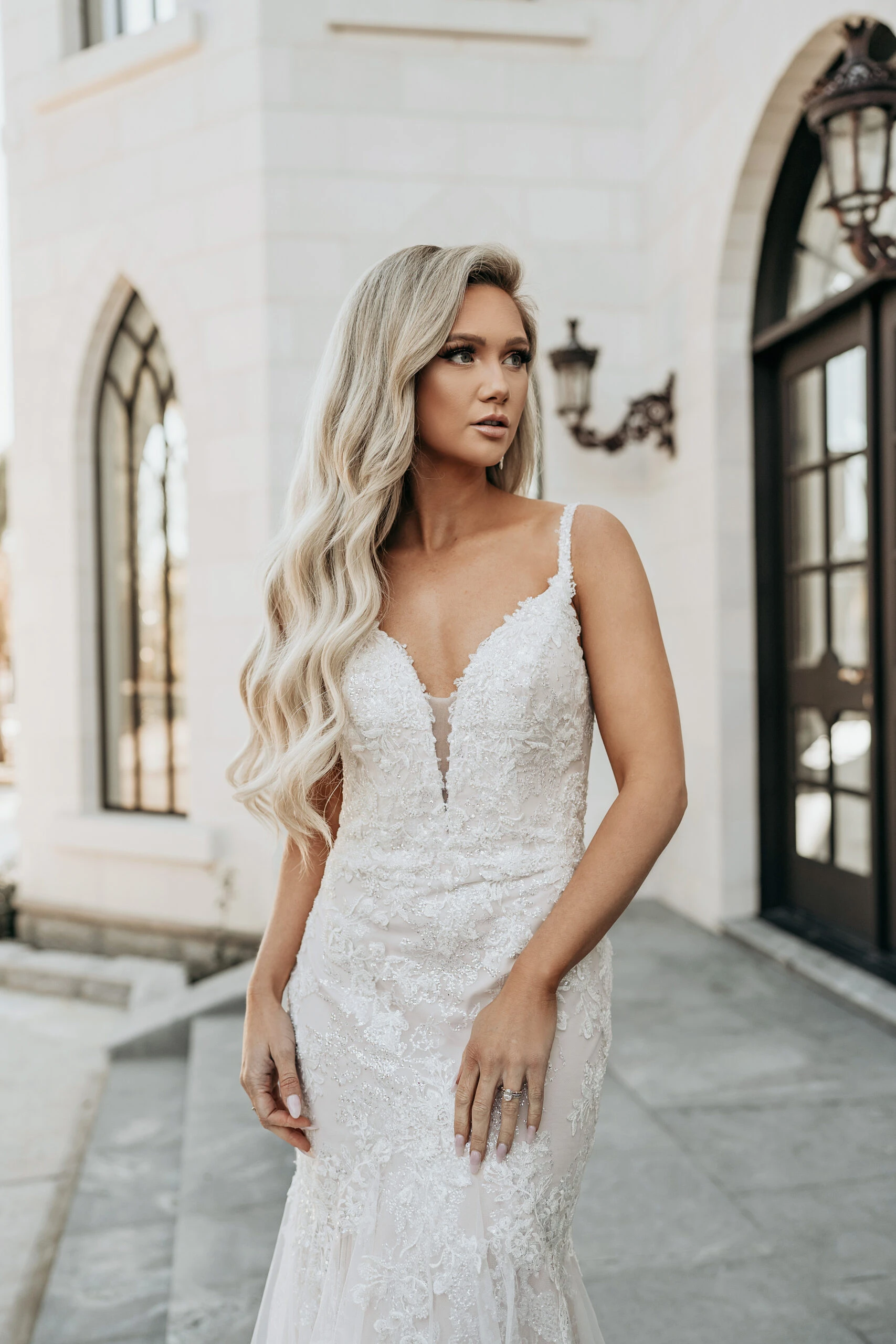 Bride wearing Lace wedding gown