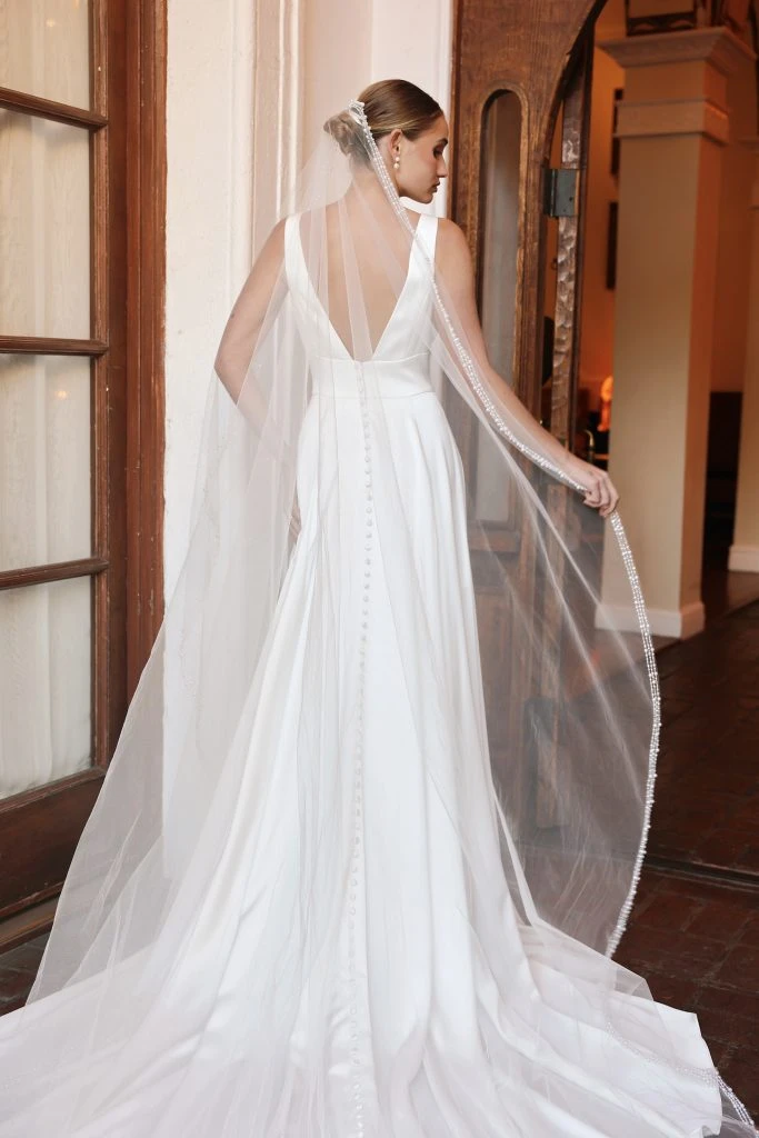 low back a-line wedding dress with plunging neckline - D4359 by Essense of Australia