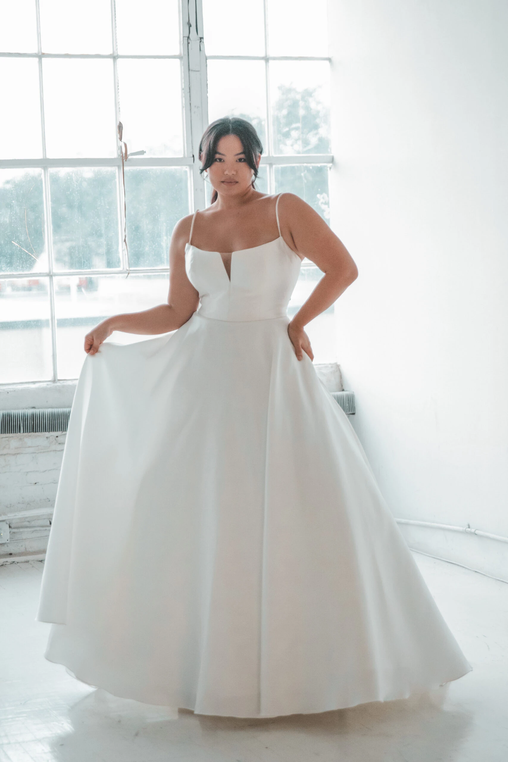plus size simple a-line wedding dress with notched neckline - 1394+ by Martina Liana