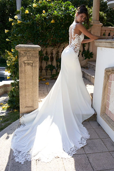 glamorous sheath wedding dress with v-neck - D3544 by essense of australia