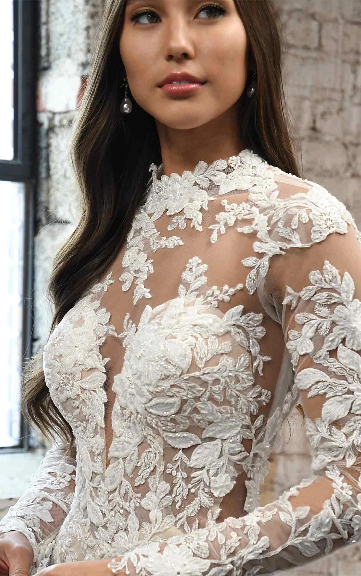 lace long sleeve wedding dress with high neck - 1334 by Martina Liana