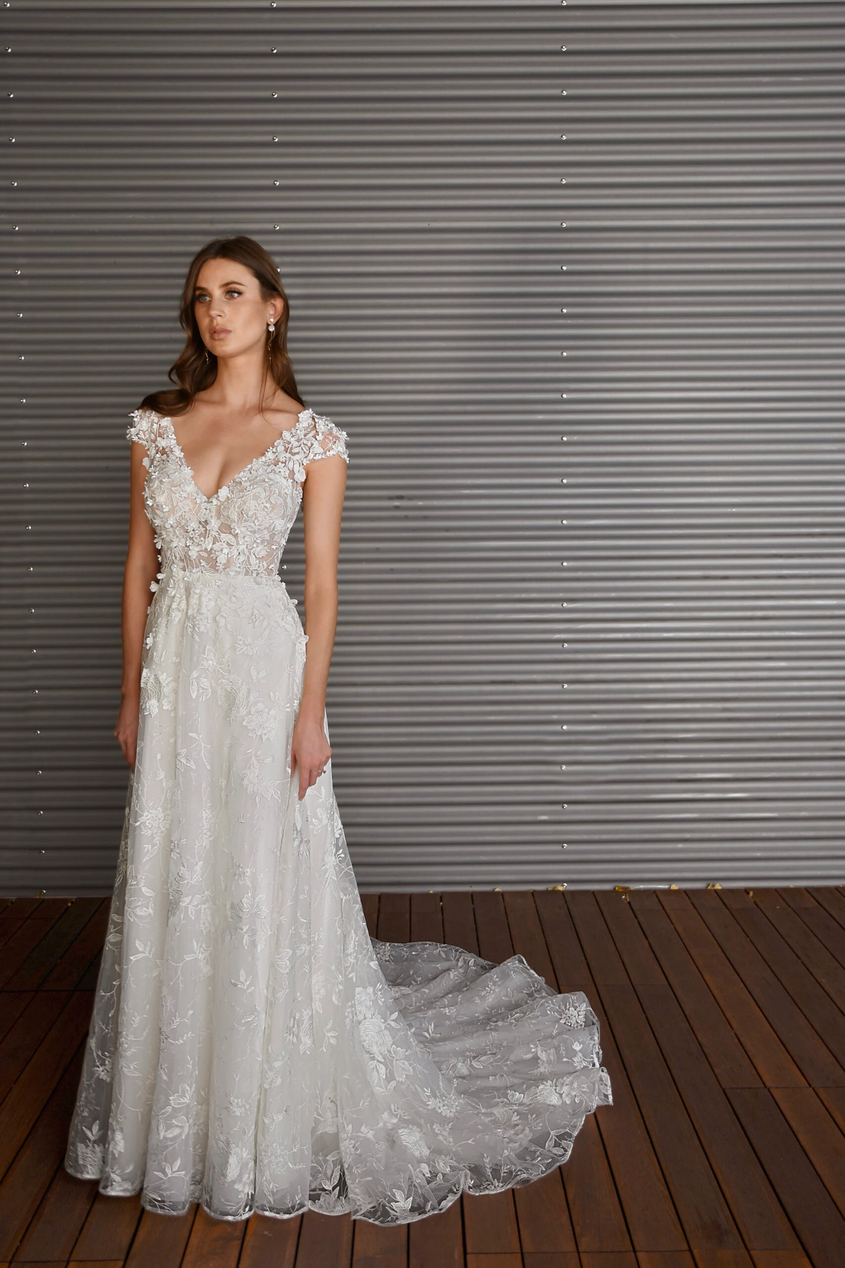 lace a-line wedding dress with natural waist - 1447 by Martina Liana