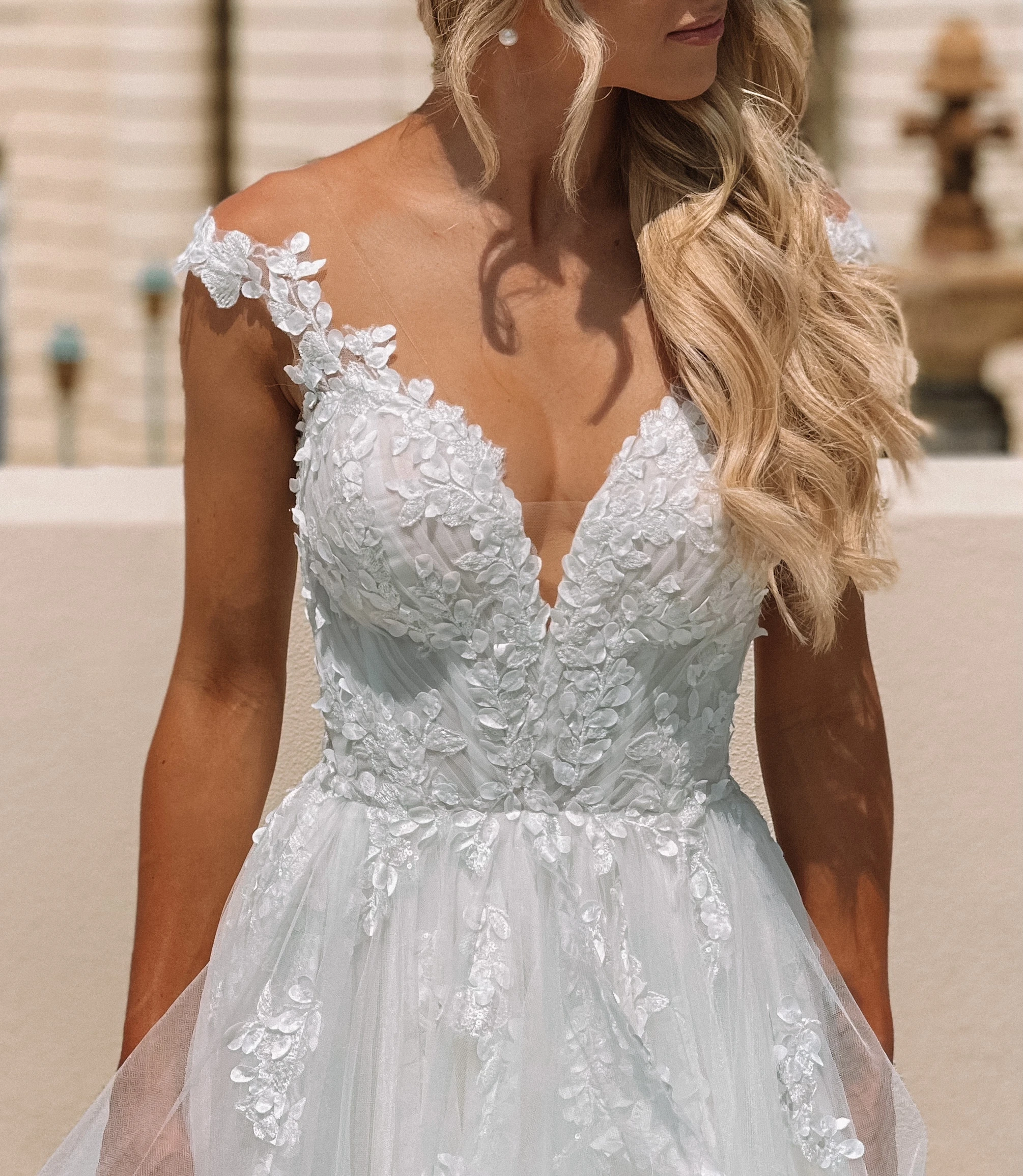 lace a-lien wedding dress with v-necklien - 1400 by Martina Liana