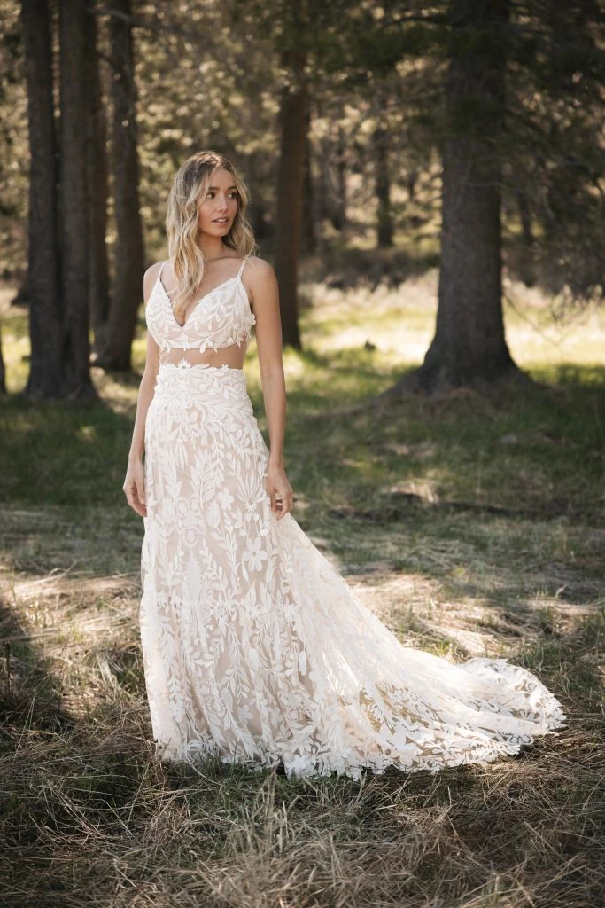 two piece illusion wedding dress with open back - beau by all who wander