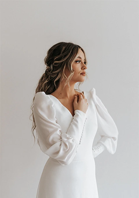 winter wedding dress with long sleeves - siena by all who wander