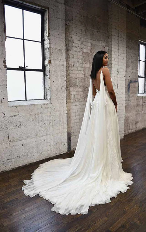 soft a-line wedding dress with detachable train - 1345 by Martina Liana