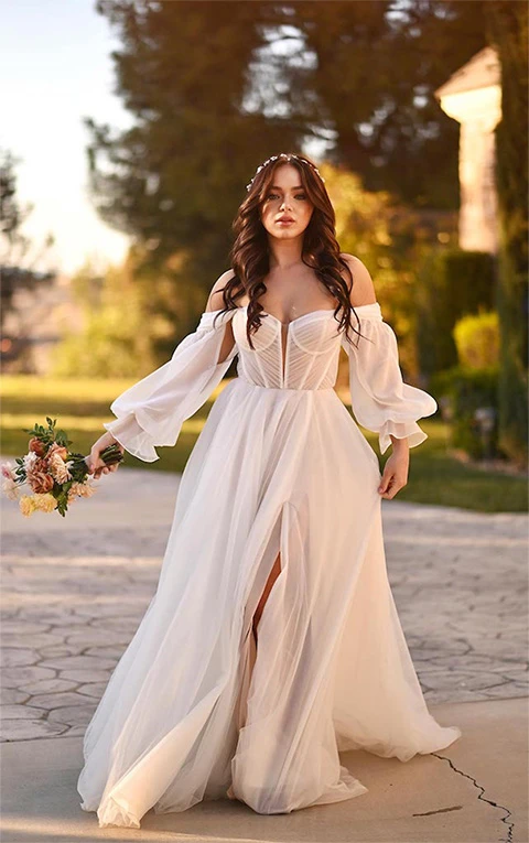 simple off-the-shoulder wedding dress - 1497 by Martina Liana