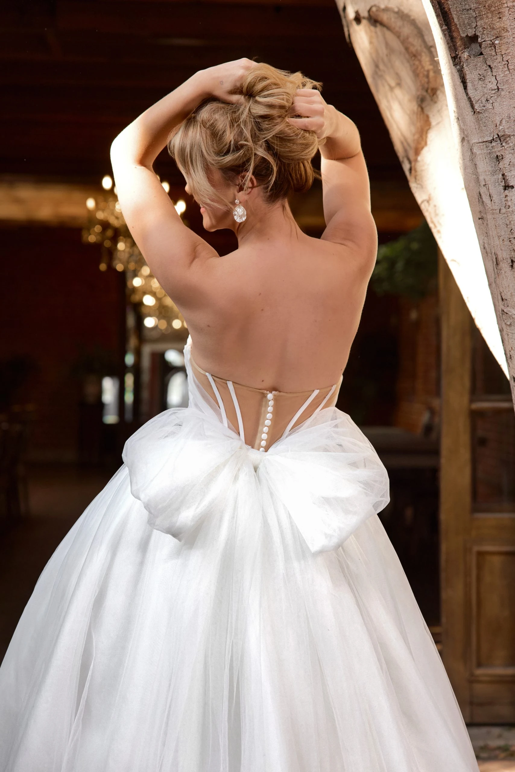 tulle ballgown wedding dress with sheer back and detachable bow - D4322 by Essense of Australia